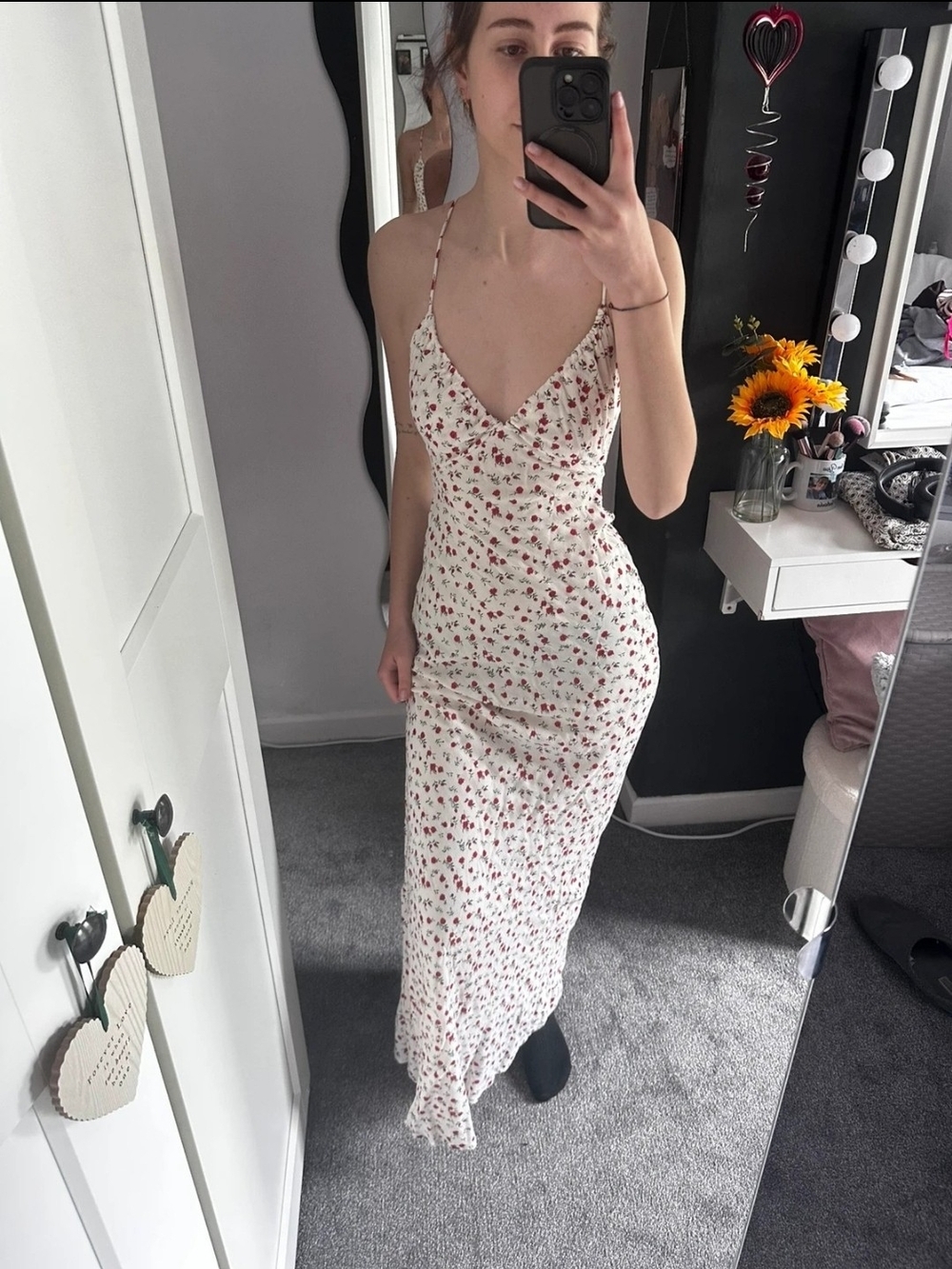 Bershka White Dress with Red Floral Print